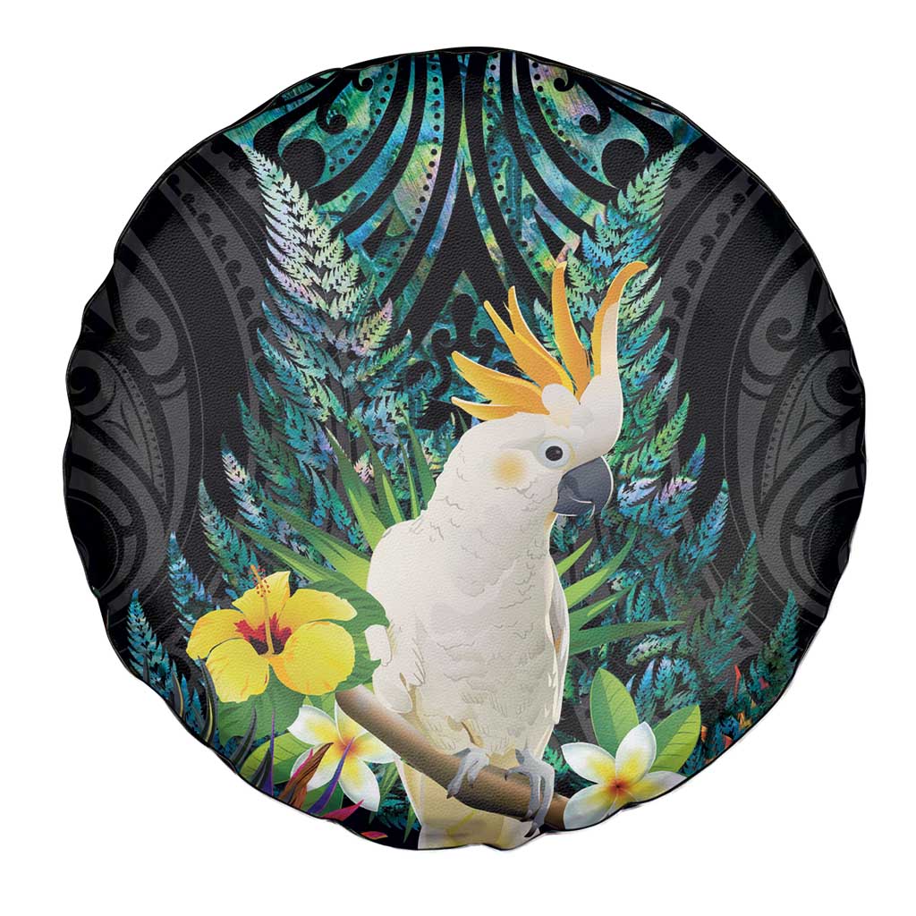 Sulphur-crested Cockatoo New Zealand Spare Tire Cover Paua Shell Aotearoa Maori Tropical Flowers LT14 - Polynesian Pride