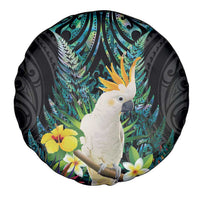 Sulphur-crested Cockatoo New Zealand Spare Tire Cover Paua Shell Aotearoa Maori Tropical Flowers LT14 - Polynesian Pride