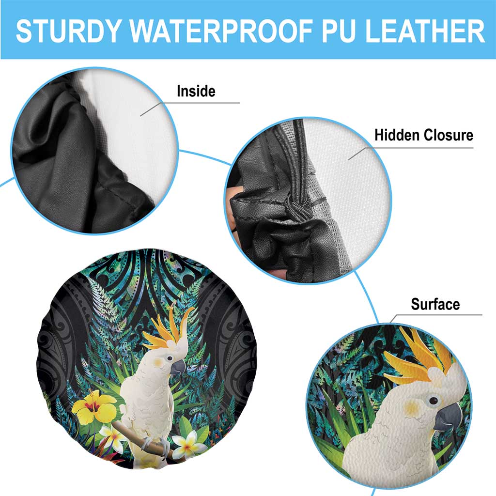 Sulphur-crested Cockatoo New Zealand Spare Tire Cover Paua Shell Aotearoa Maori Tropical Flowers LT14 - Polynesian Pride