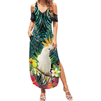Sulphur-crested Cockatoo New Zealand Summer Maxi Dress Paua Shell Aotearoa Maori Tropical Flowers LT14 Women Black - Polynesian Pride