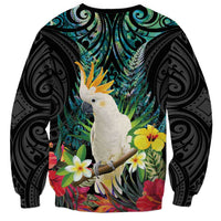 Sulphur-crested Cockatoo New Zealand Sweatshirt Paua Shell Aotearoa Maori Tropical Flowers LT14 - Polynesian Pride