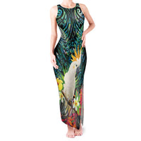 Sulphur-crested Cockatoo New Zealand Tank Maxi Dress Paua Shell Aotearoa Maori Tropical Flowers LT14 Women Black - Polynesian Pride