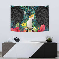Sulphur-crested Cockatoo New Zealand Tapestry Paua Shell Aotearoa Maori Tropical Flowers LT14 - Polynesian Pride