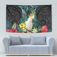 Sulphur-crested Cockatoo New Zealand Tapestry Paua Shell Aotearoa Maori Tropical Flowers LT14 - Polynesian Pride