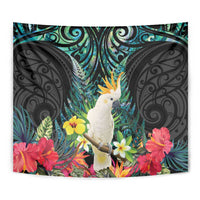 Sulphur-crested Cockatoo New Zealand Tapestry Paua Shell Aotearoa Maori Tropical Flowers LT14 - Polynesian Pride