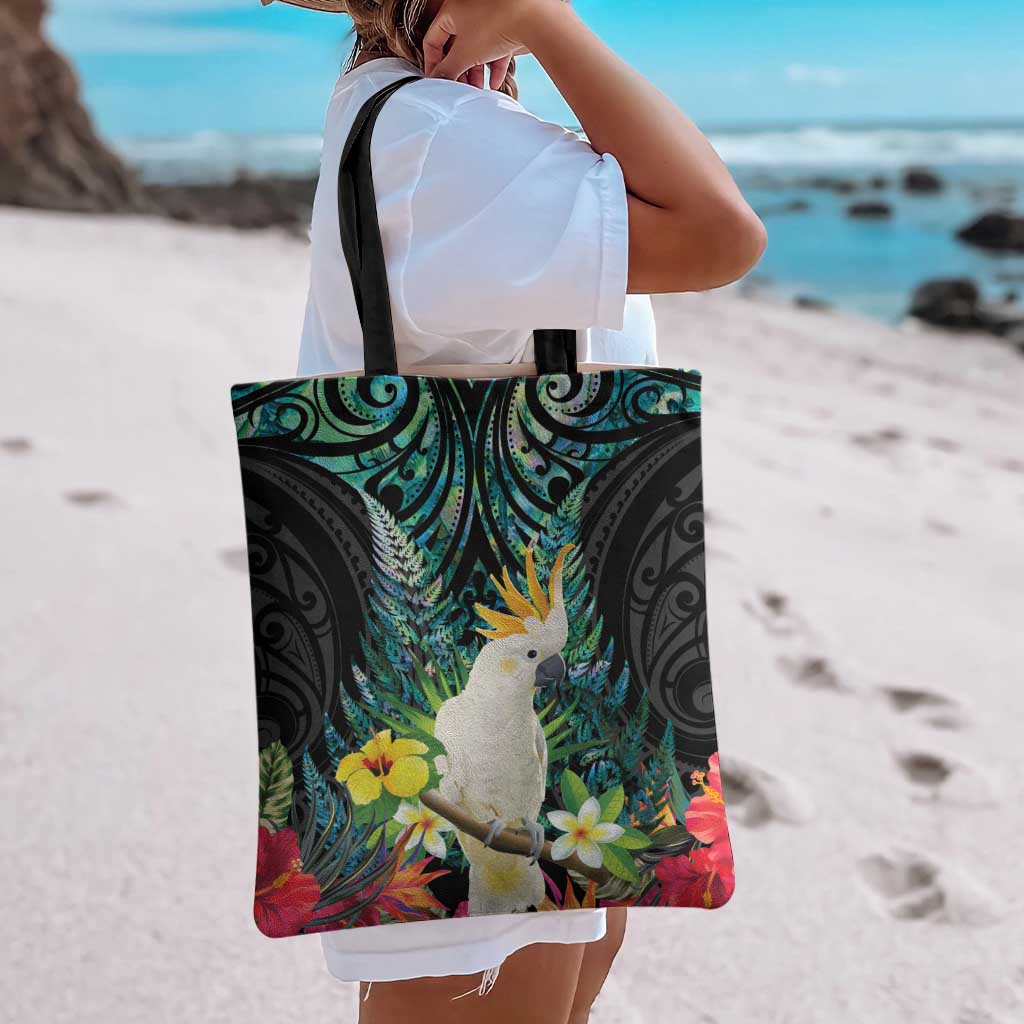 Sulphur-crested Cockatoo New Zealand Tote Bag Paua Shell Aotearoa Maori Tropical Flowers LT14 - Polynesian Pride