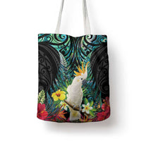 Sulphur-crested Cockatoo New Zealand Tote Bag Paua Shell Aotearoa Maori Tropical Flowers LT14 - Polynesian Pride