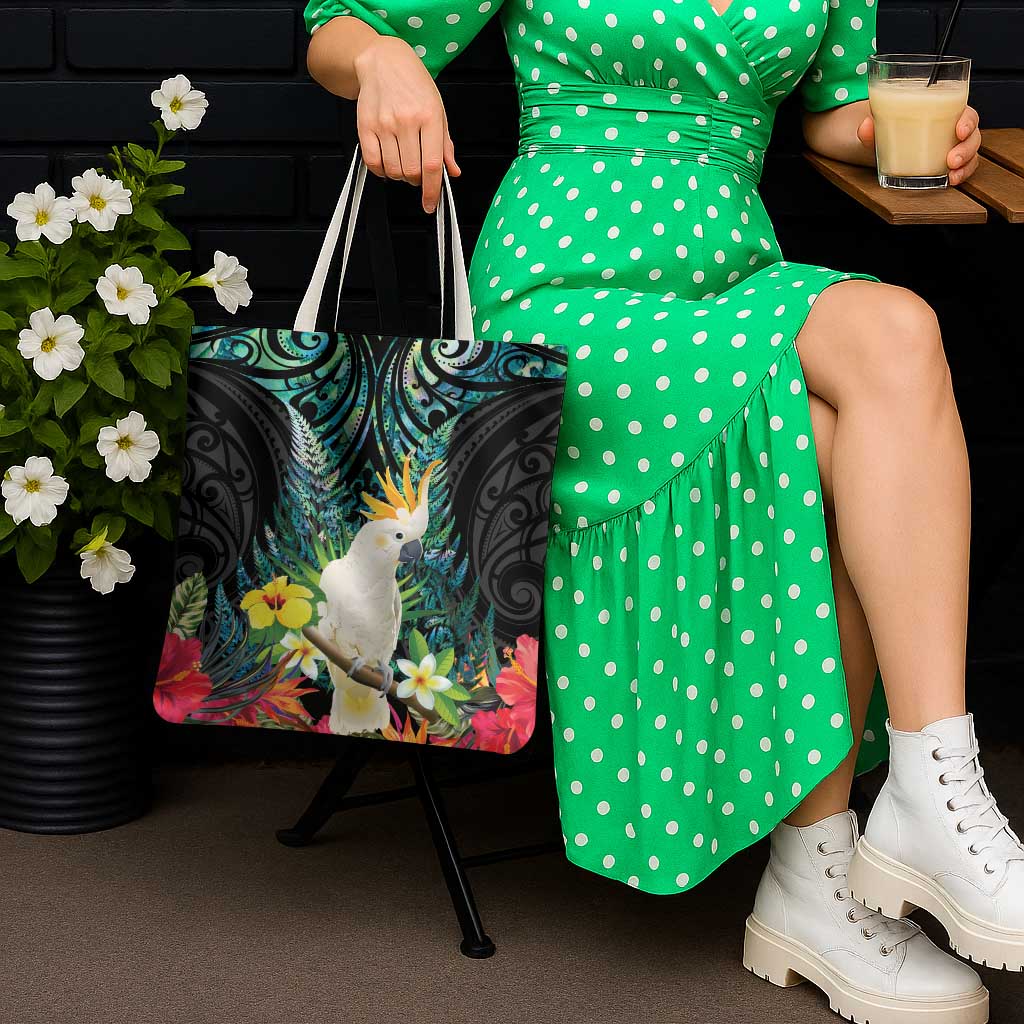 Sulphur-crested Cockatoo New Zealand Tote Bag Paua Shell Aotearoa Maori Tropical Flowers LT14 - Polynesian Pride