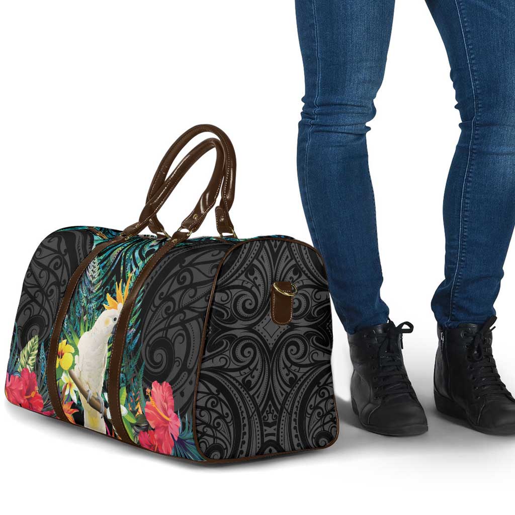 Sulphur-crested Cockatoo New Zealand Travel Bag Paua Shell Aotearoa Maori Tropical Flowers LT14 - Polynesian Pride