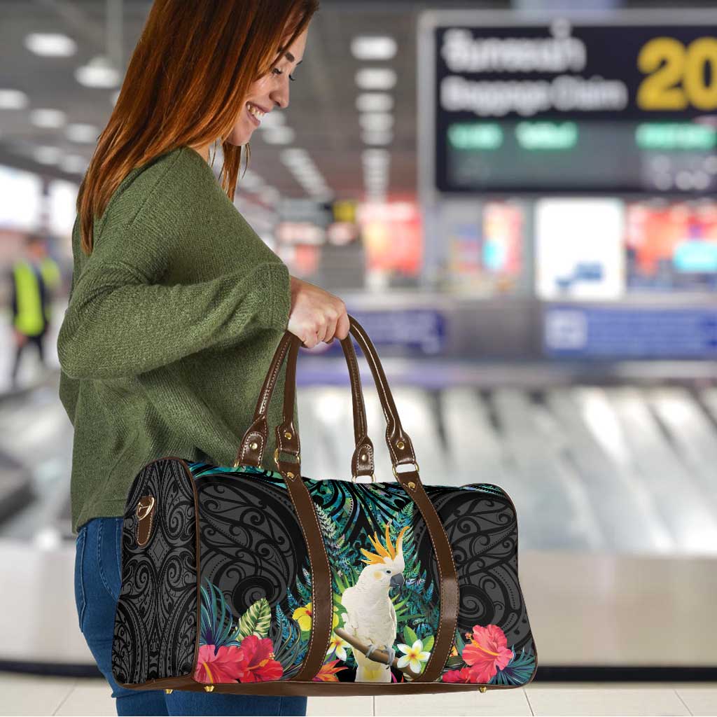 Sulphur-crested Cockatoo New Zealand Travel Bag Paua Shell Aotearoa Maori Tropical Flowers LT14 - Polynesian Pride