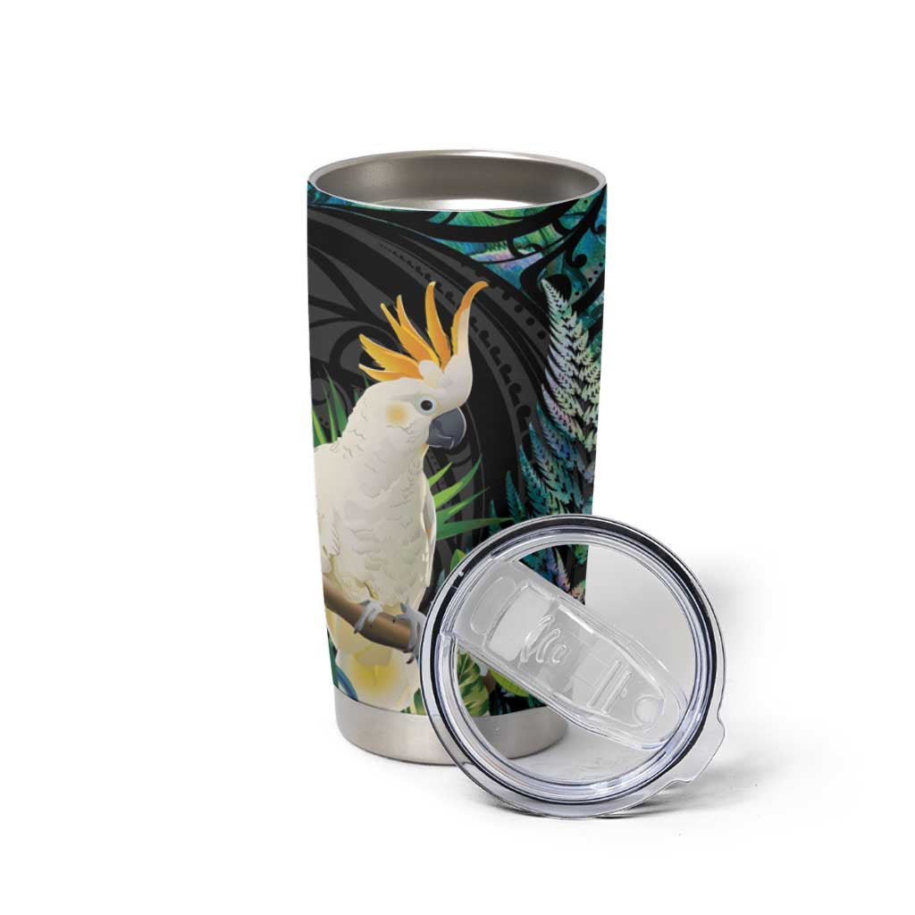 Sulphur-crested Cockatoo New Zealand Tumbler Cup Paua Shell Aotearoa Maori Tropical Flowers LT14 - Polynesian Pride