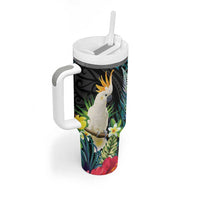 Sulphur-crested Cockatoo New Zealand Tumbler With Handle Paua Shell Aotearoa Maori Tropical Flowers LT14 - Polynesian Pride
