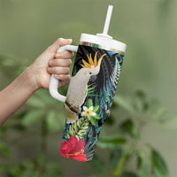 Sulphur-crested Cockatoo New Zealand Tumbler With Handle Paua Shell Aotearoa Maori Tropical Flowers LT14 - Polynesian Pride