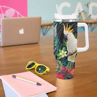 Sulphur-crested Cockatoo New Zealand Tumbler With Handle Paua Shell Aotearoa Maori Tropical Flowers LT14 - Polynesian Pride