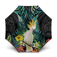 Sulphur-crested Cockatoo New Zealand Umbrella Paua Shell Aotearoa Maori Tropical Flowers LT14 One Size Folded 11.42 inch Opened Diameter 37.4 inch Black - Polynesian Pride