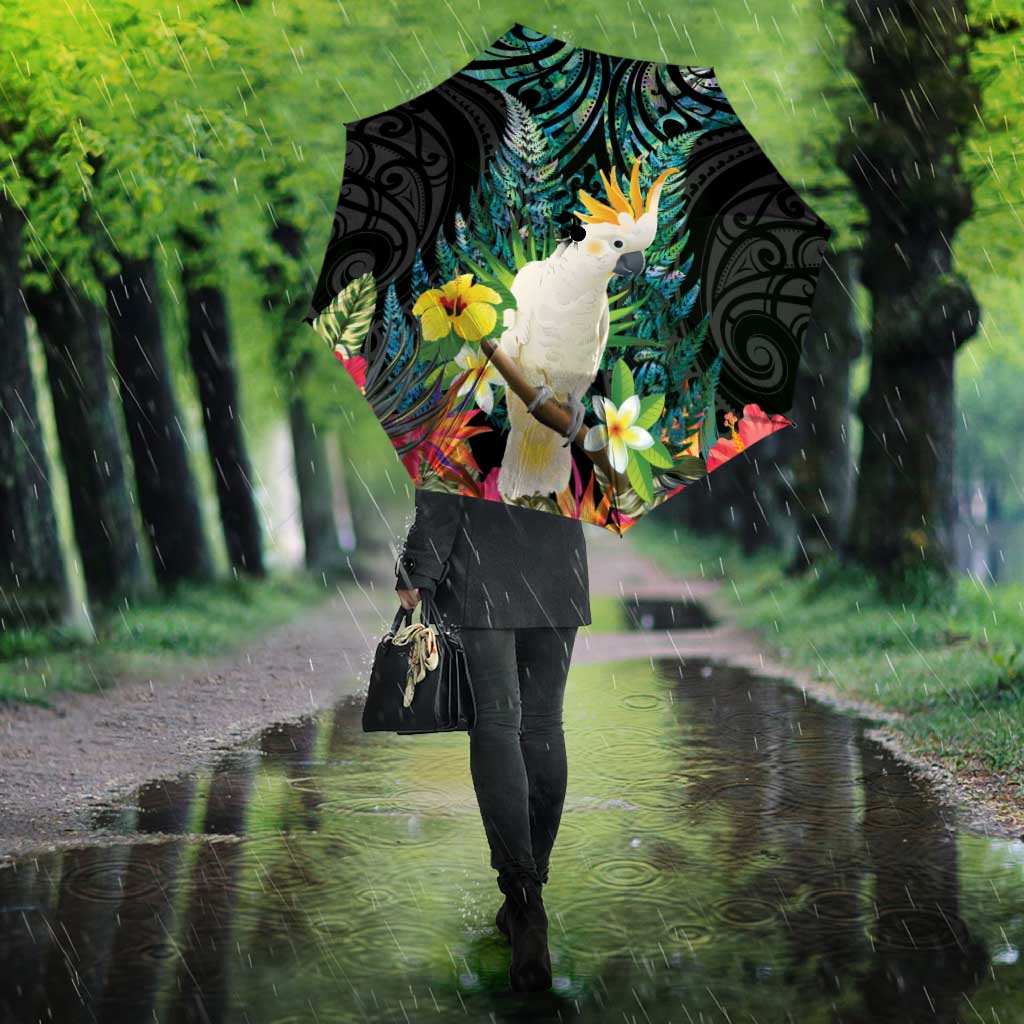 Sulphur-crested Cockatoo New Zealand Umbrella Paua Shell Aotearoa Maori Tropical Flowers LT14 - Polynesian Pride