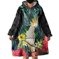 Sulphur-crested Cockatoo New Zealand Wearable Blanket Hoodie Paua Shell Aotearoa Maori Tropical Flowers LT14 - Polynesian Pride