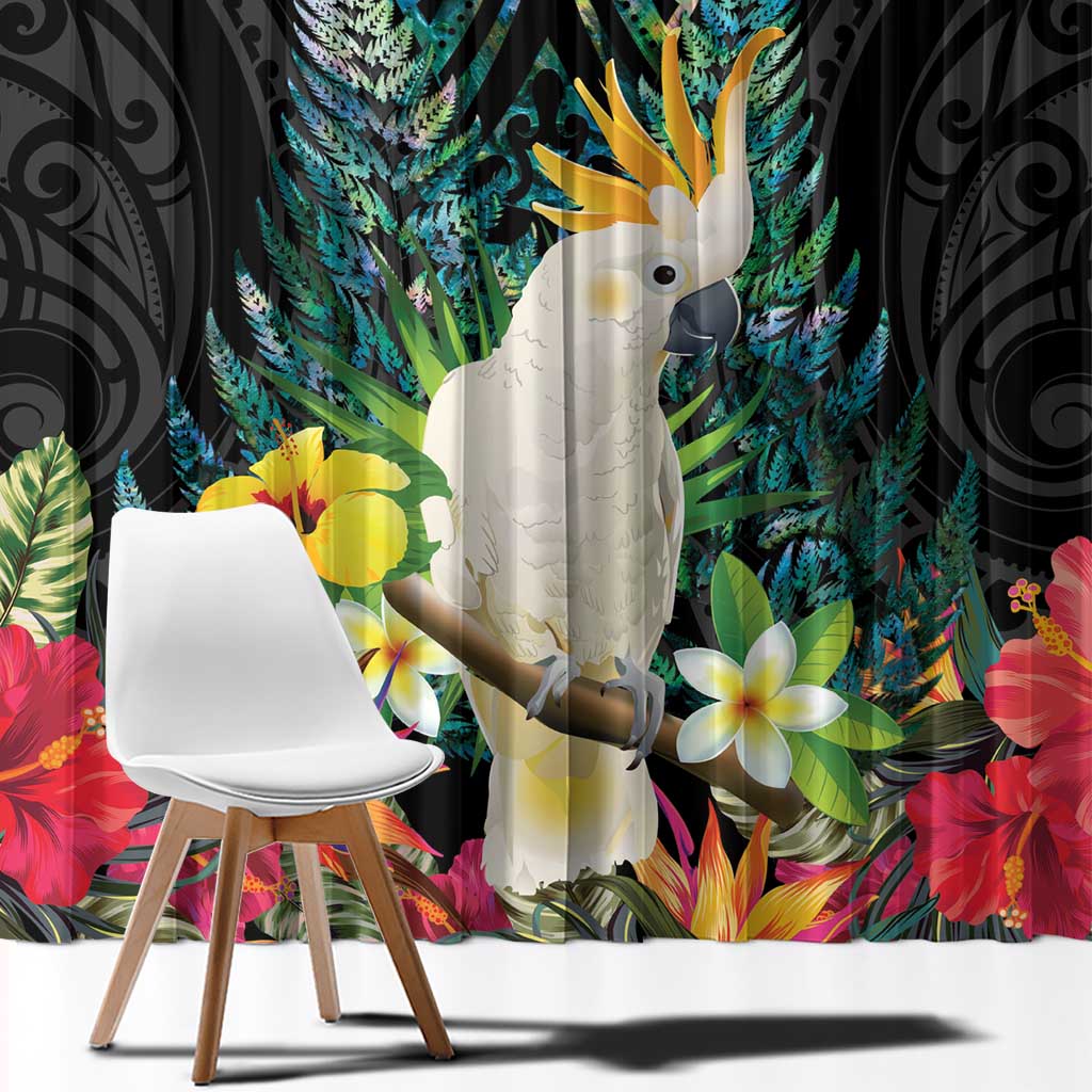 Sulphur-crested Cockatoo New Zealand Window Curtain Paua Shell Aotearoa Maori Tropical Flowers LT14 - Polynesian Pride