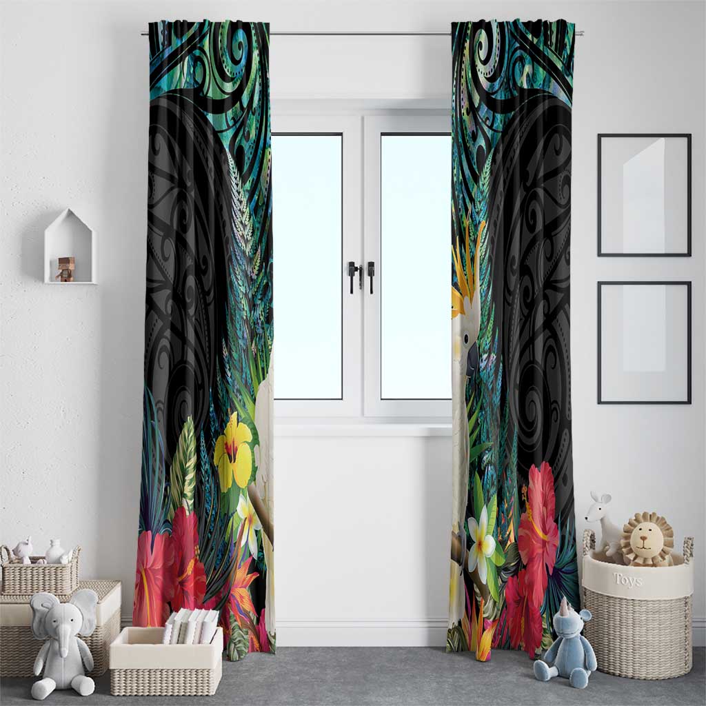 Sulphur-crested Cockatoo New Zealand Window Curtain Paua Shell Aotearoa Maori Tropical Flowers LT14 - Polynesian Pride