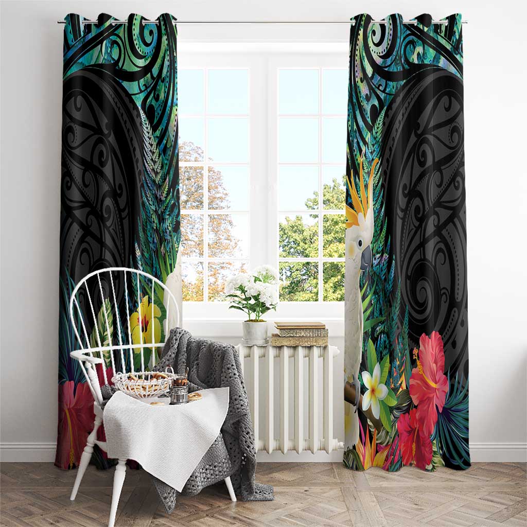 Sulphur-crested Cockatoo New Zealand Window Curtain Paua Shell Aotearoa Maori Tropical Flowers LT14 - Polynesian Pride