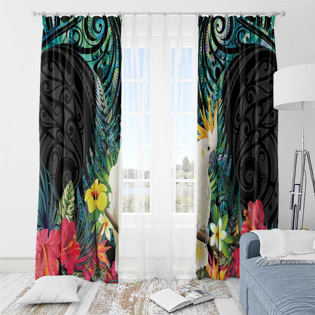 Sulphur-crested Cockatoo New Zealand Window Curtain Paua Shell Aotearoa Maori Tropical Flowers LT14 - Polynesian Pride