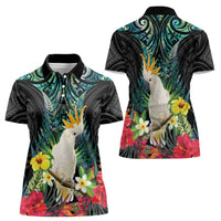 Sulphur-crested Cockatoo New Zealand Women Polo Shirt Paua Shell Aotearoa Maori Tropical Flowers LT14 - Polynesian Pride