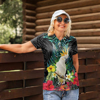 Sulphur-crested Cockatoo New Zealand Women Polo Shirt Paua Shell Aotearoa Maori Tropical Flowers LT14 - Polynesian Pride