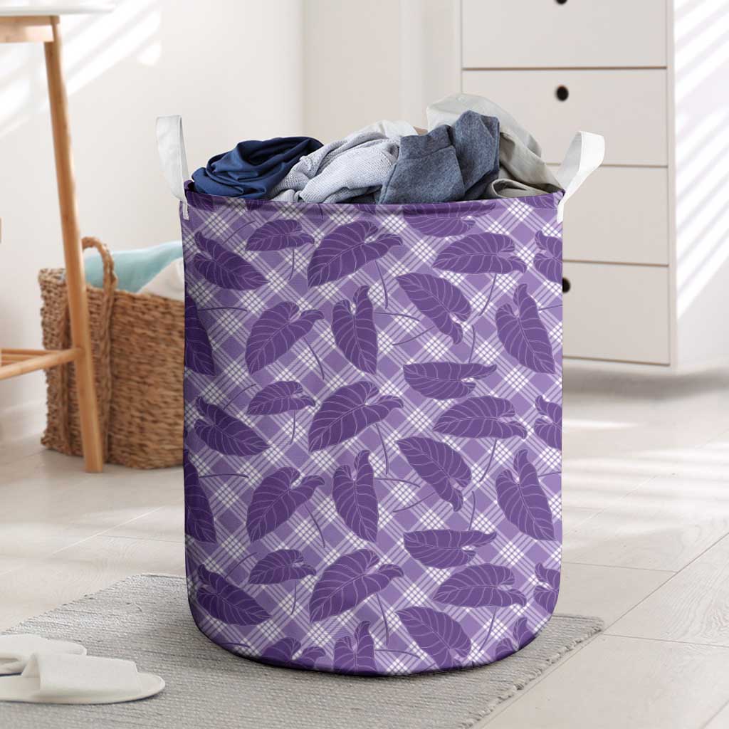 Purple Hawaii Kalo Palaka Motifs Laundry Basket Hawaiian Taro Leaves Elegant Vibes LT14 Purple - Polynesian Pride