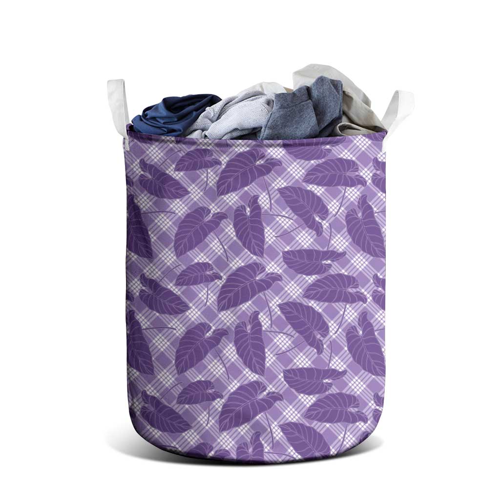 Purple Hawaii Kalo Palaka Motifs Laundry Basket Hawaiian Taro Leaves Elegant Vibes LT14 - Polynesian Pride