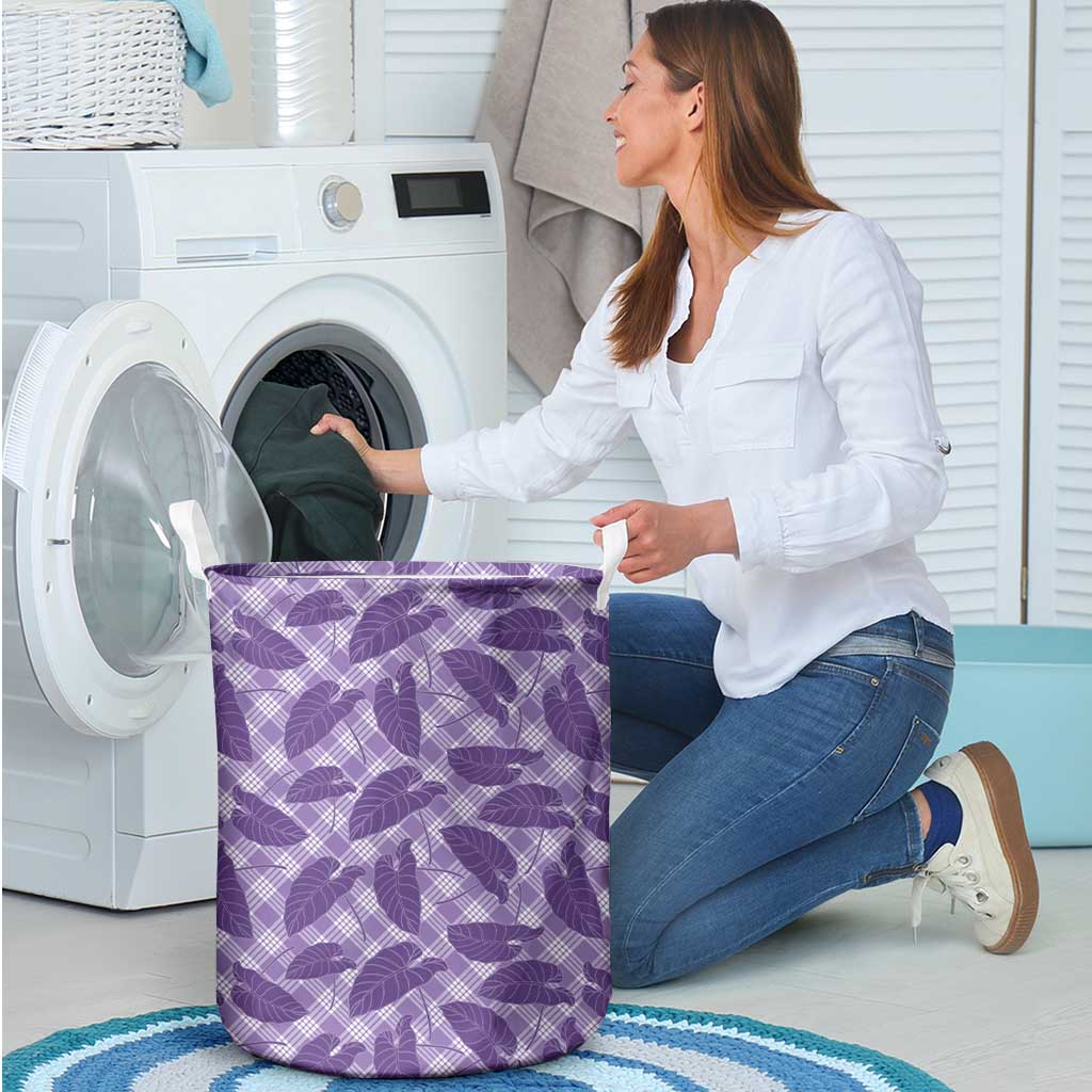 Purple Hawaii Kalo Palaka Motifs Laundry Basket Hawaiian Taro Leaves Elegant Vibes LT14 - Polynesian Pride