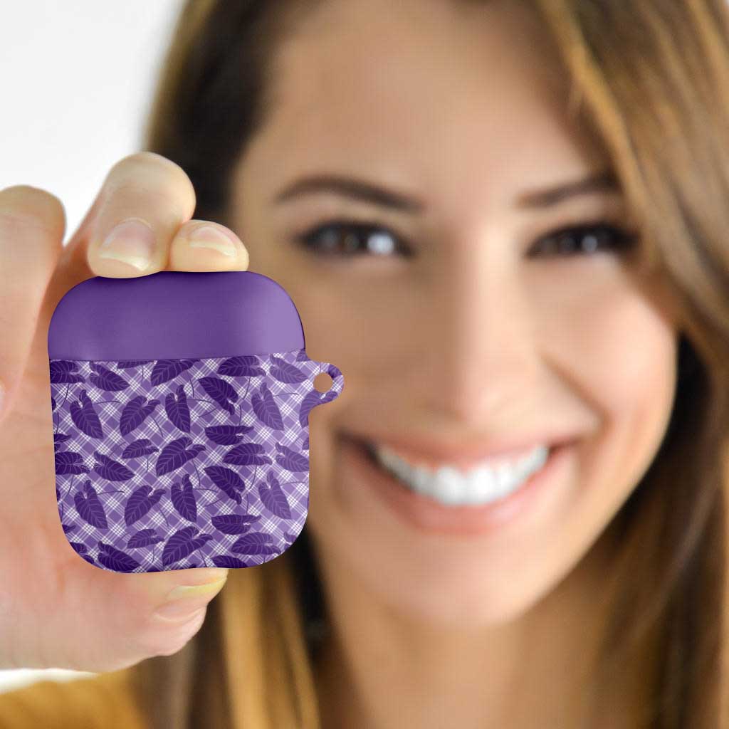 Purple Hawaii Kalo Palaka Motifs AirPods Case Hawaiian Taro Leaves Elegant Vibes LT14 - Polynesian Pride