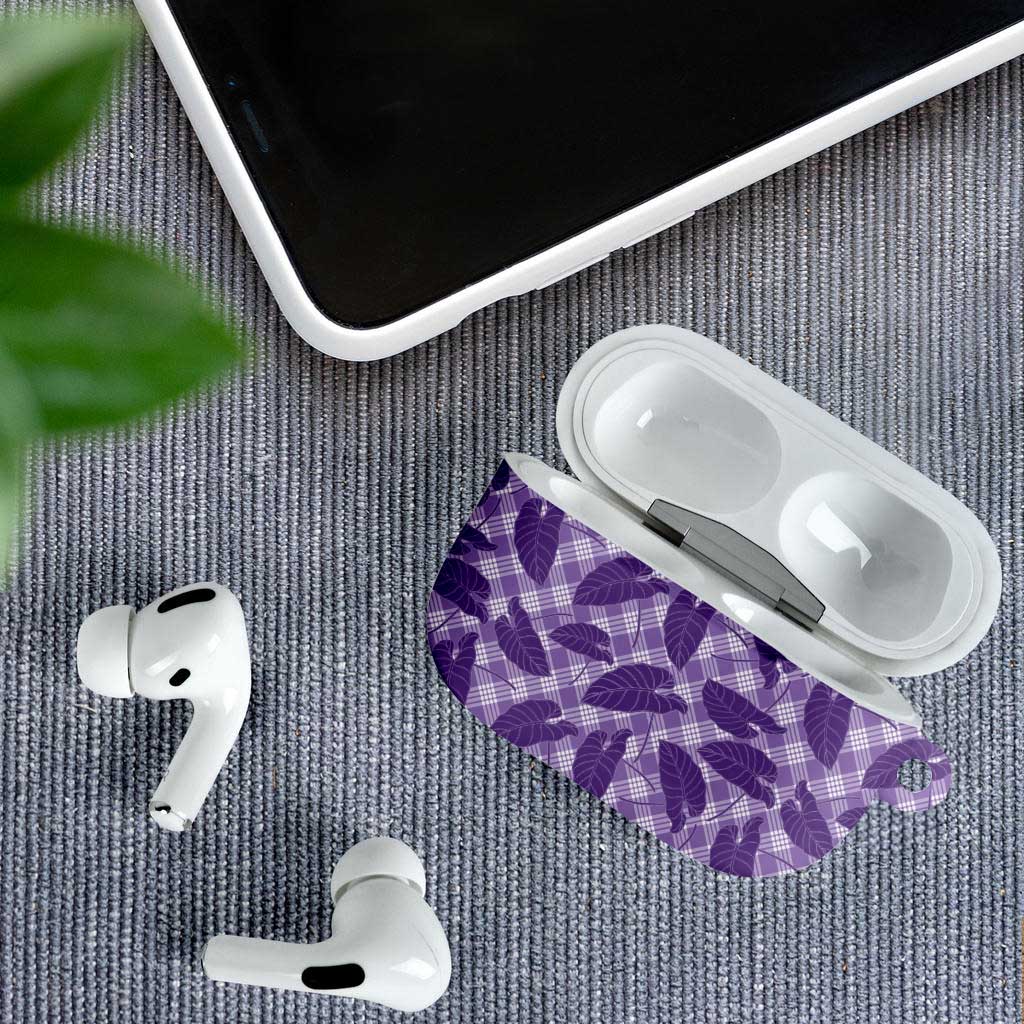 Purple Hawaii Kalo Palaka Motifs AirPods Case Hawaiian Taro Leaves Elegant Vibes LT14 - Polynesian Pride