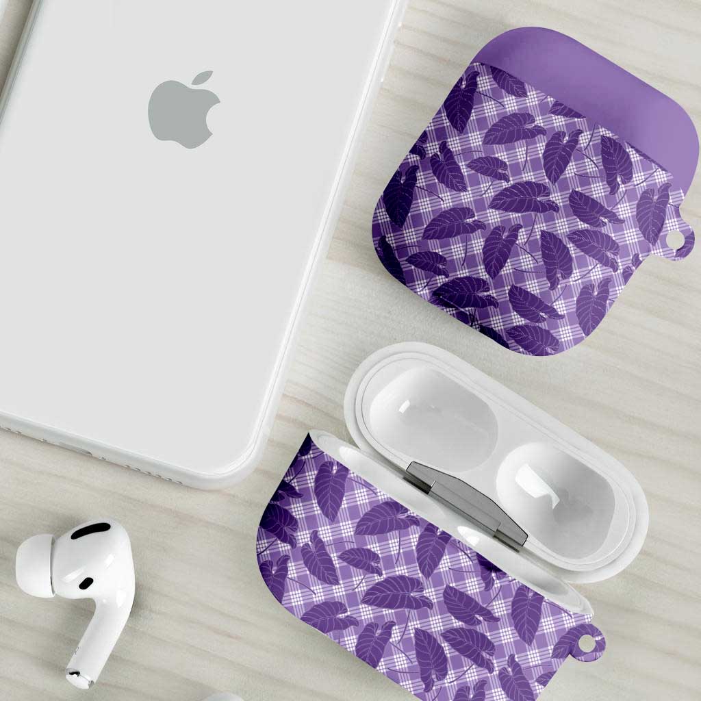 Purple Hawaii Kalo Palaka Motifs AirPods Case Hawaiian Taro Leaves Elegant Vibes LT14 - Polynesian Pride