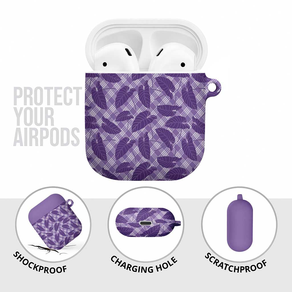 Purple Hawaii Kalo Palaka Motifs AirPods Case Hawaiian Taro Leaves Elegant Vibes LT14 - Polynesian Pride