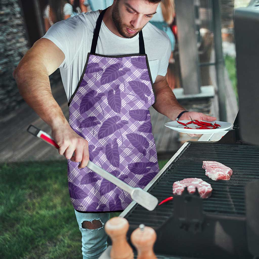 Purple Hawaii Kalo Palaka Motifs Apron Hawaiian Taro Leaves Elegant Vibes LT14 - Polynesian Pride