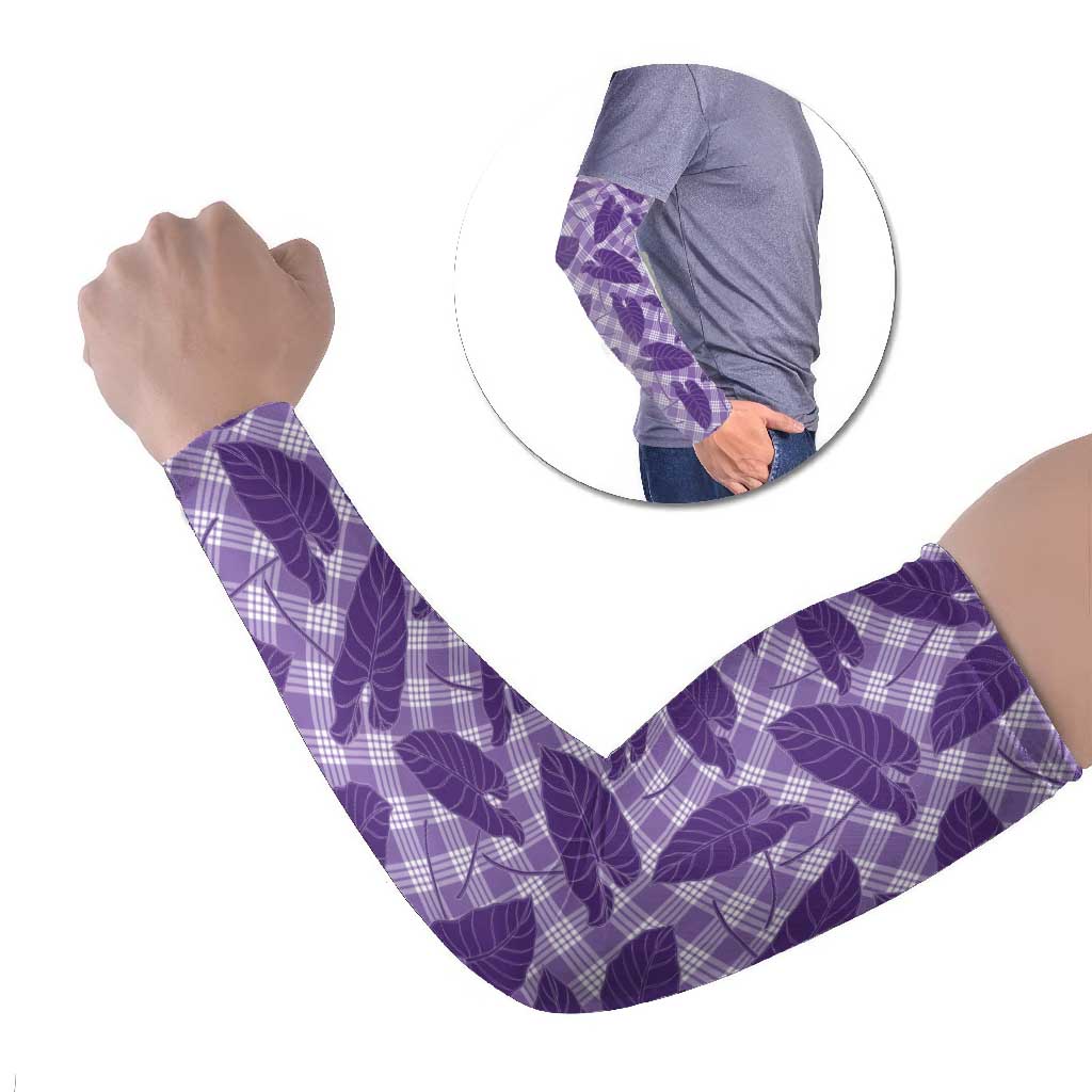 Purple Hawaii Kalo Palaka Motifs Arm Sleeves Hawaiian Taro Leaves Elegant Vibes LT14 Set of 2 Purple - Polynesian Pride