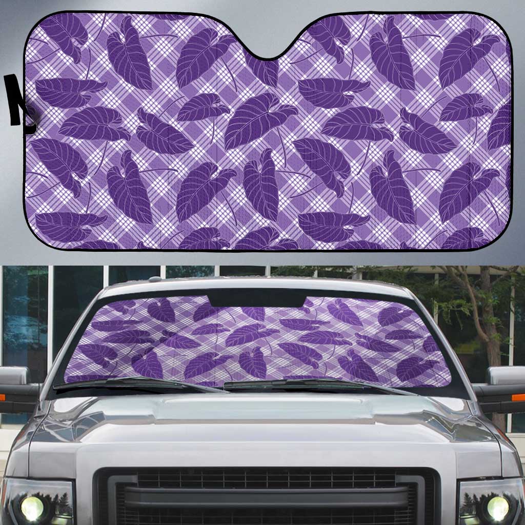 Purple Hawaii Kalo Palaka Motifs Auto Sun Shade Hawaiian Taro Leaves Elegant Vibes LT14 Purple - Polynesian Pride