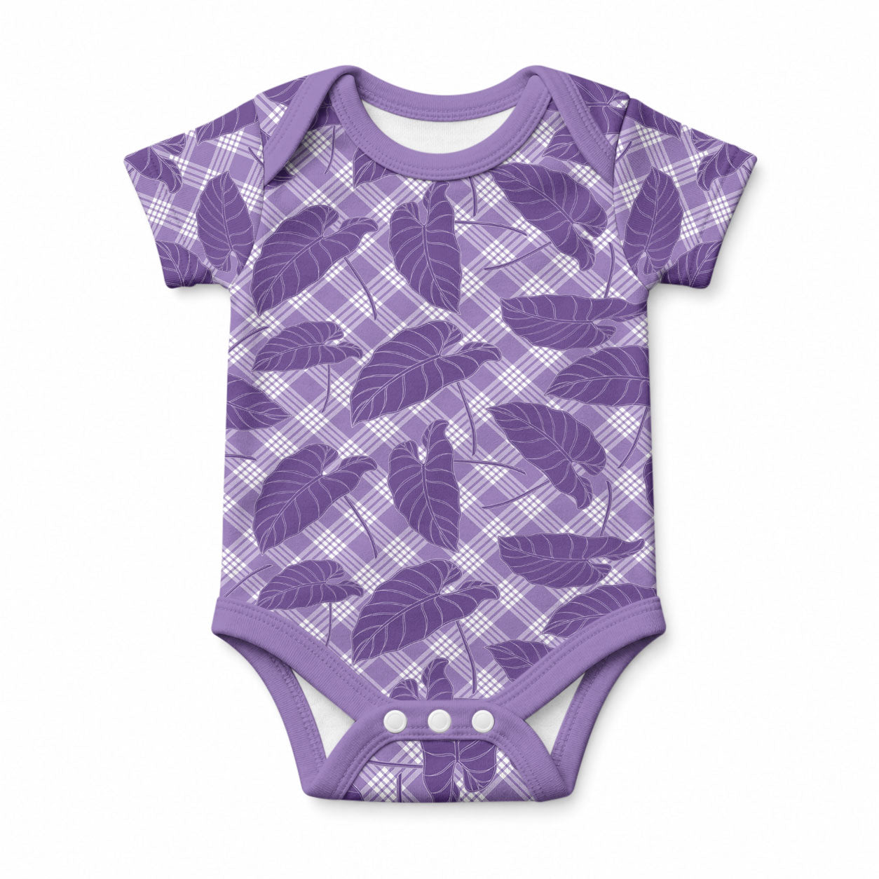 Purple Hawaii Kalo Palaka Motifs Baby Onesie Hawaiian Taro Leaves Elegant Vibes