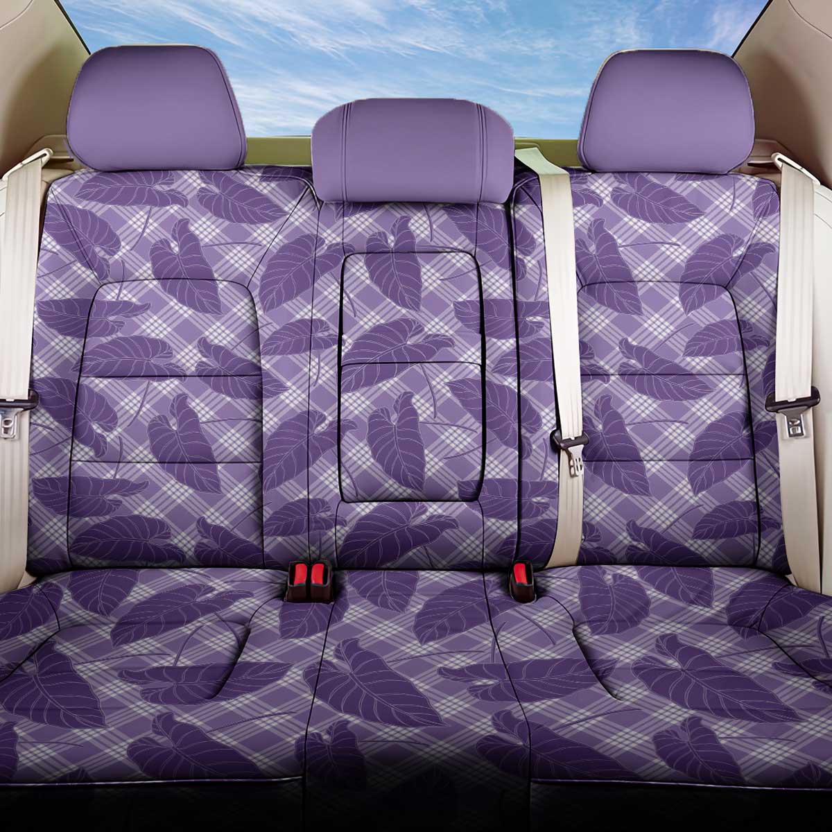 Purple Hawaii Kalo Palaka Motifs Back Car Seat Cover Hawaiian Taro Leaves Elegant Vibes LT14 One Size Purple - Polynesian Pride