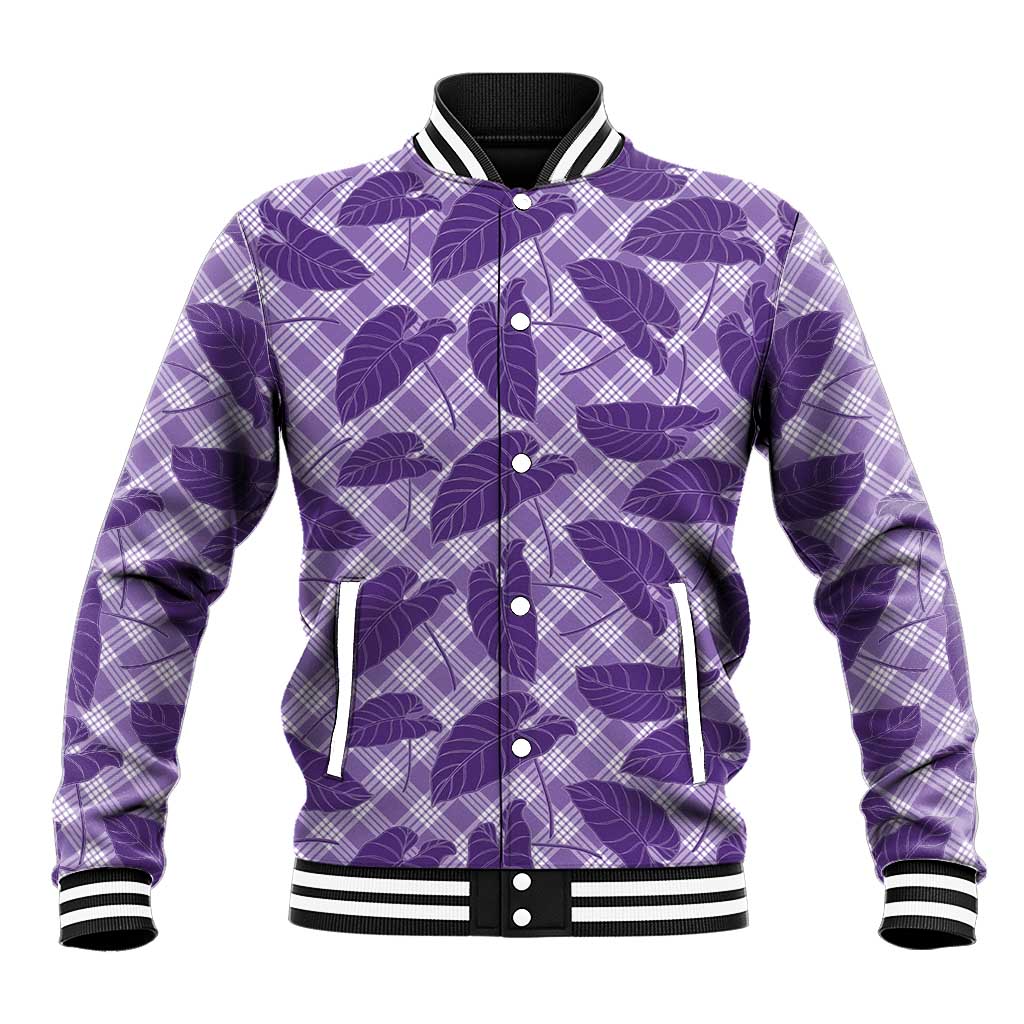 Purple Hawaii Kalo Palaka Motifs Baseball Jacket Hawaiian Taro Leaves Elegant Vibes LT14 Unisex Purple - Polynesian Pride