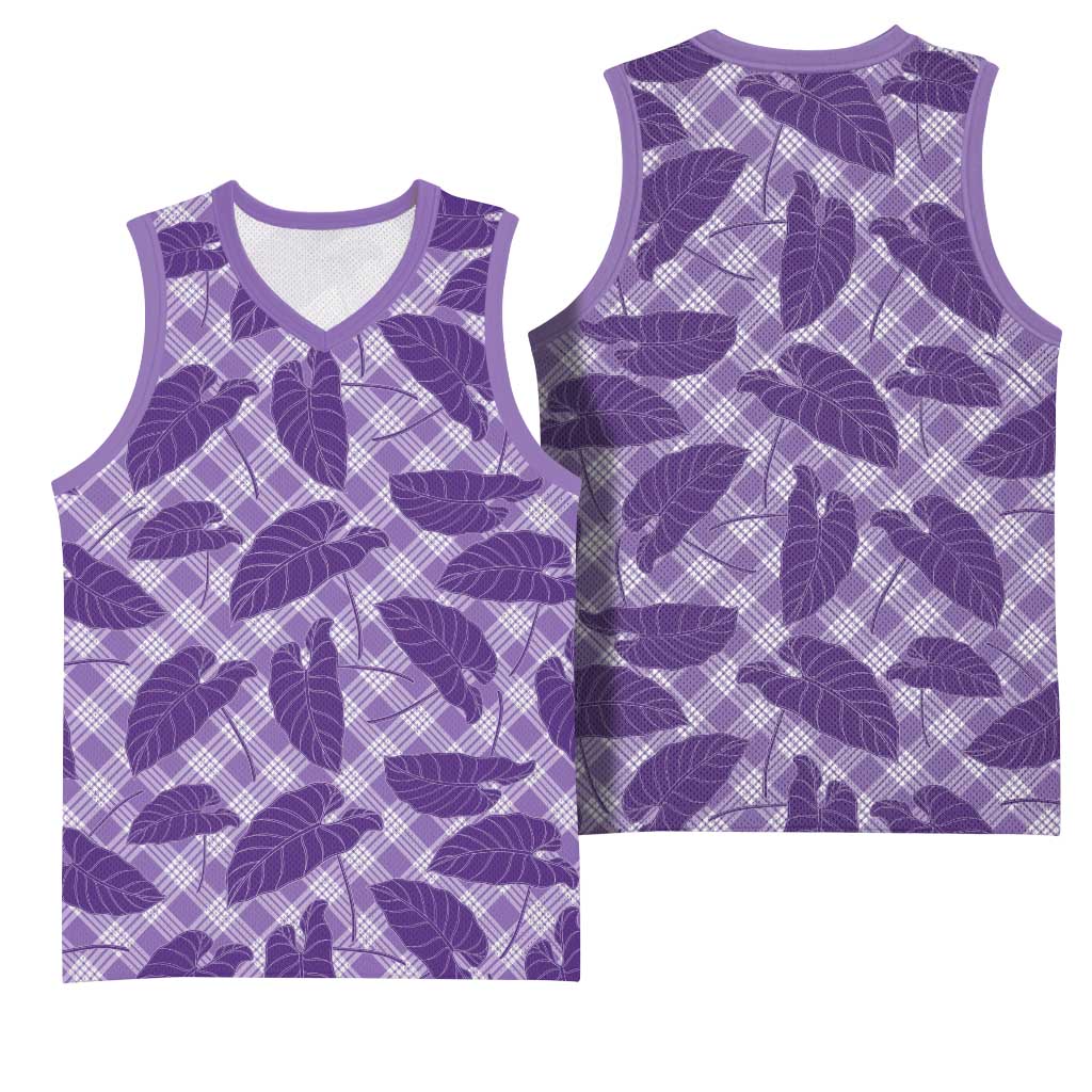 Purple Hawaii Kalo Palaka Motifs Basketball Jersey Hawaiian Taro Leaves Elegant Vibes LT14 - Polynesian Pride