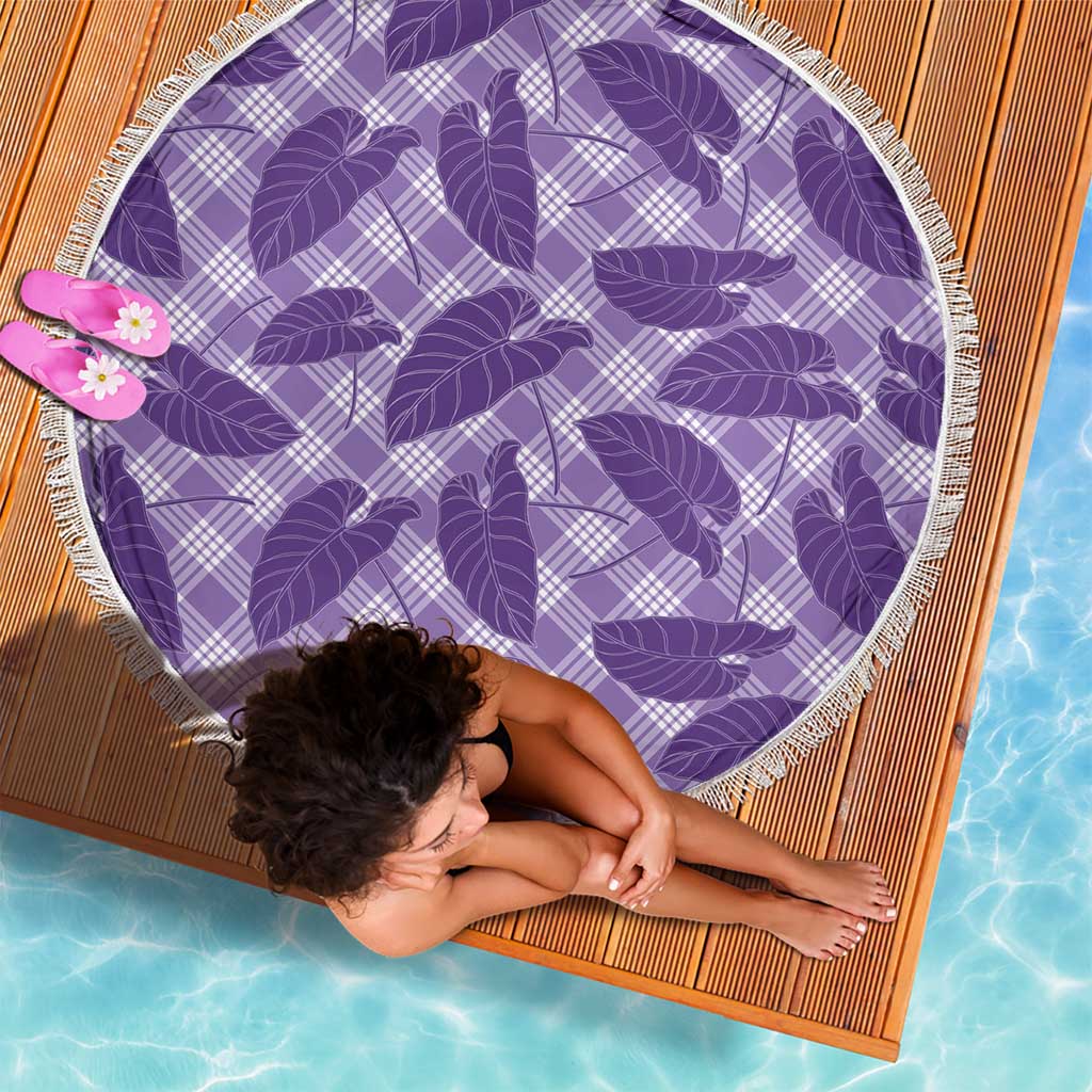 Purple Hawaii Kalo Palaka Motifs Beach Blanket Hawaiian Taro Leaves Elegant Vibes LT14 - Polynesian Pride