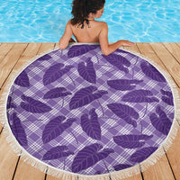 Purple Hawaii Kalo Palaka Motifs Beach Blanket Hawaiian Taro Leaves Elegant Vibes LT14 - Polynesian Pride