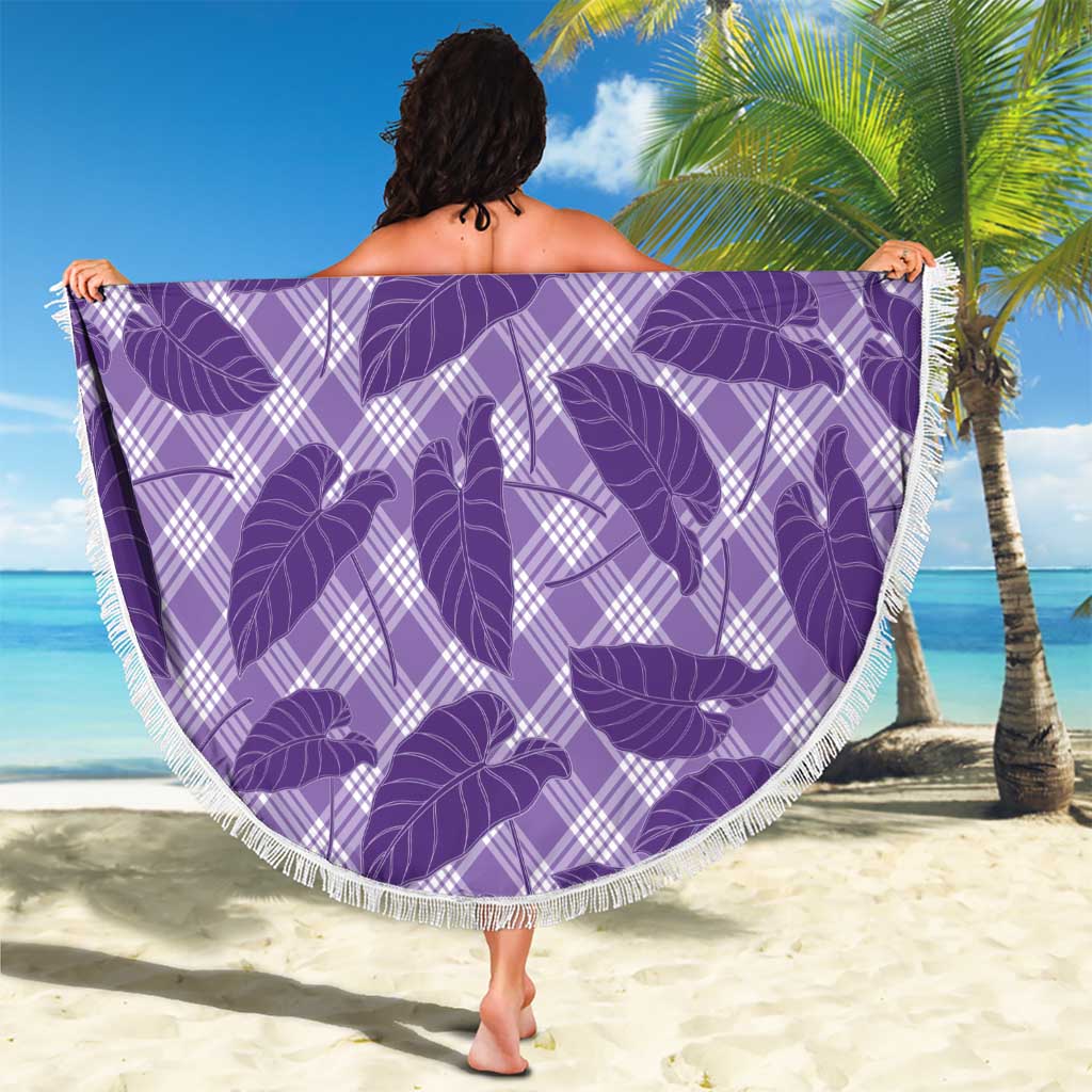 Purple Hawaii Kalo Palaka Motifs Beach Blanket Hawaiian Taro Leaves Elegant Vibes LT14 - Polynesian Pride