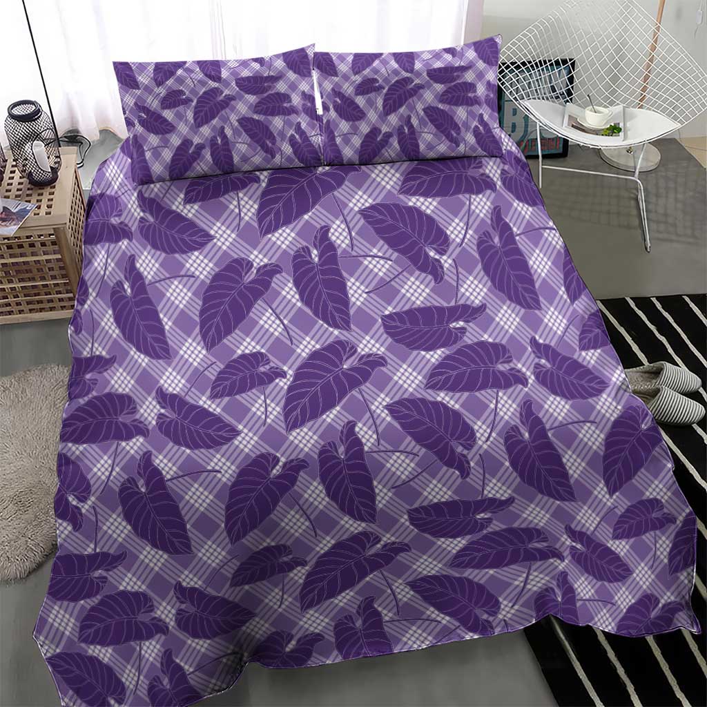 Purple Hawaii Kalo Palaka Motifs Bedding Set Hawaiian Taro Leaves Elegant Vibes - Polynesian Pride