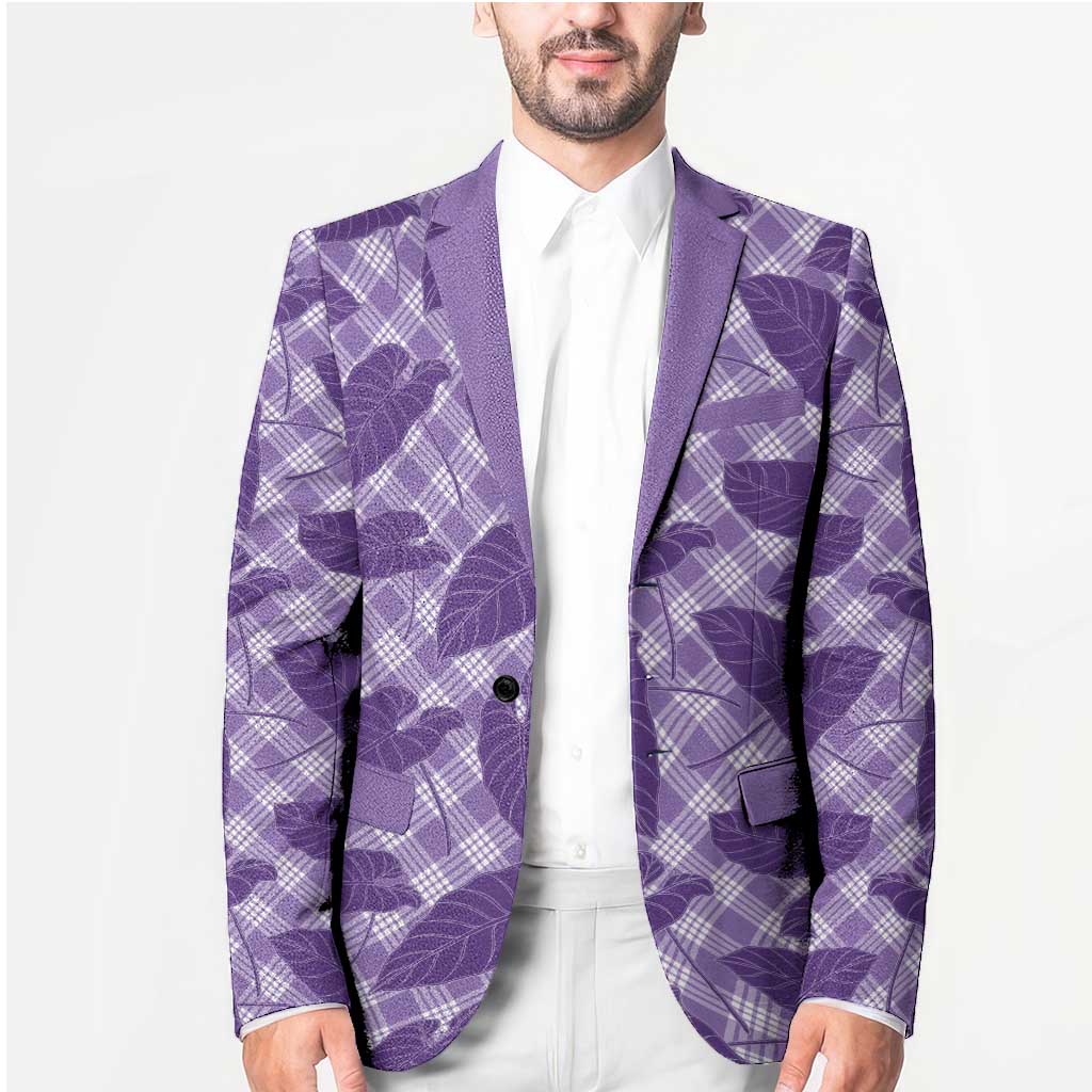 Purple Hawaii Kalo Palaka Motifs Blazer Hawaiian Taro Leaves Elegant Vibes LT14 - Polynesian Pride