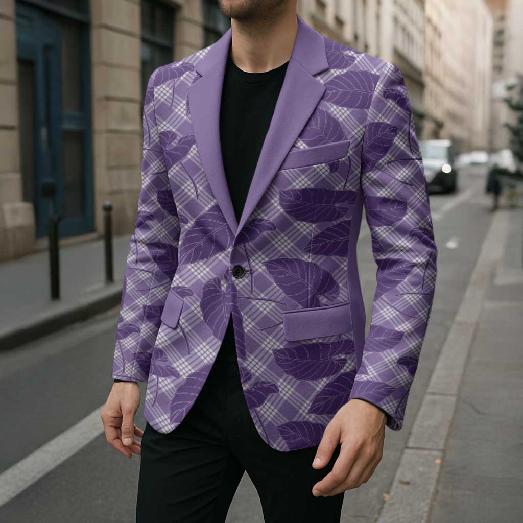Purple Hawaii Kalo Palaka Motifs Blazer Hawaiian Taro Leaves Elegant Vibes LT14 - Polynesian Pride