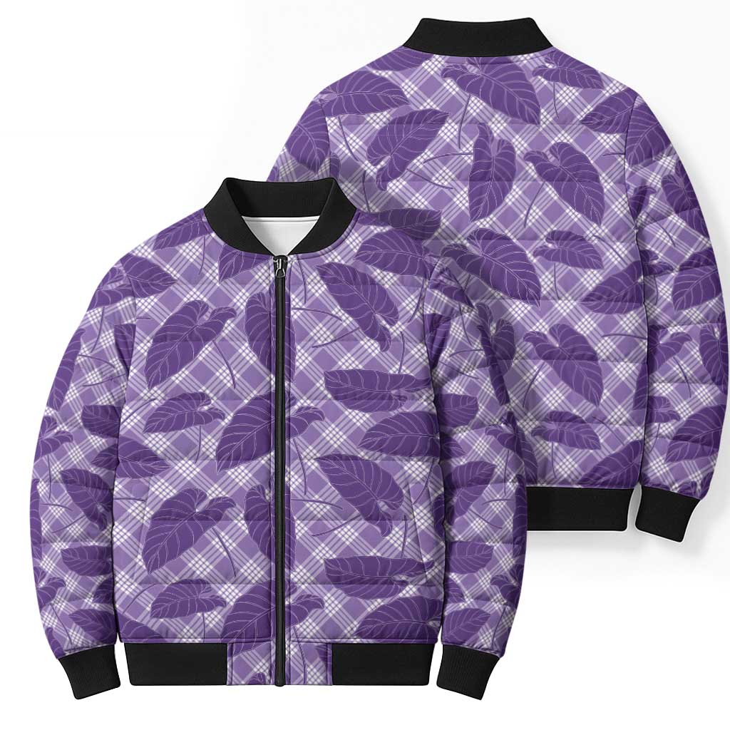 Purple Hawaii Kalo Palaka Motifs Bomber Puffer Jacket Hawaiian Taro Leaves Elegant Vibes LT14 - Polynesian Pride