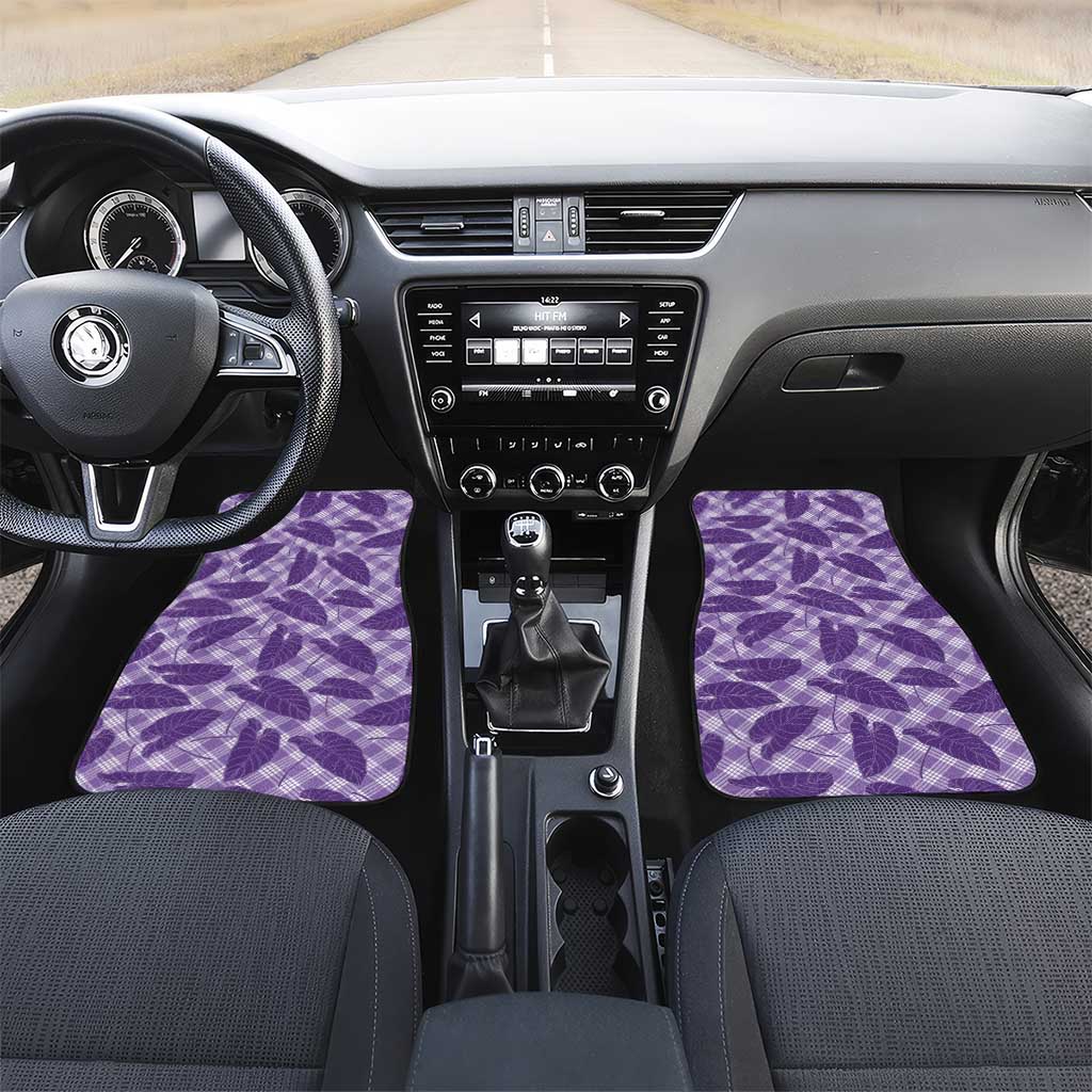 Purple Hawaii Kalo Palaka Motifs Car Mats Hawaiian Taro Leaves Elegant Vibes LT14 Set 2pcs - Front Purple - Polynesian Pride