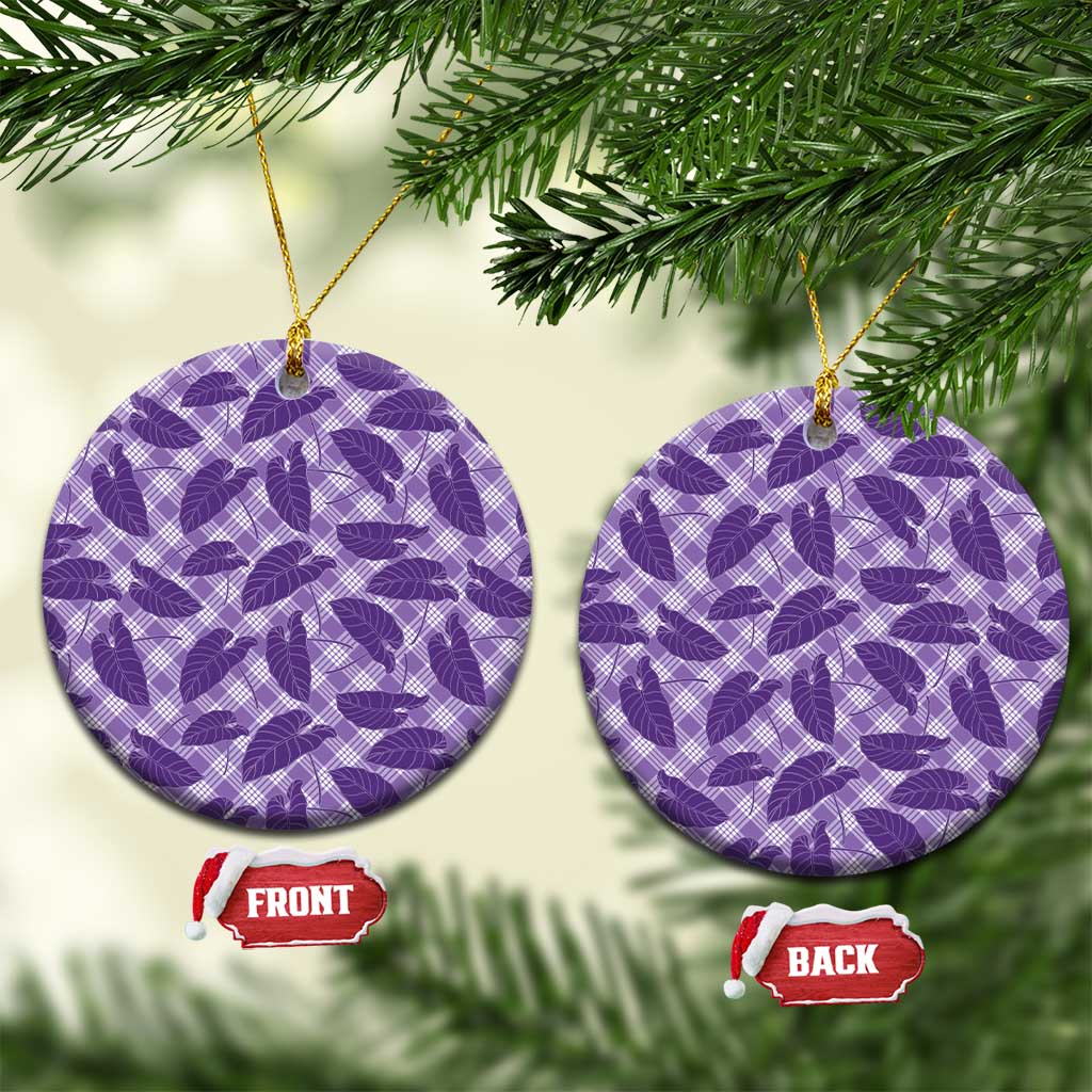 Purple Hawaii Kalo Palaka Motifs Ceramic Ornament Hawaiian Taro Leaves Elegant Vibes LT14 Circle Purple - Polynesian Pride